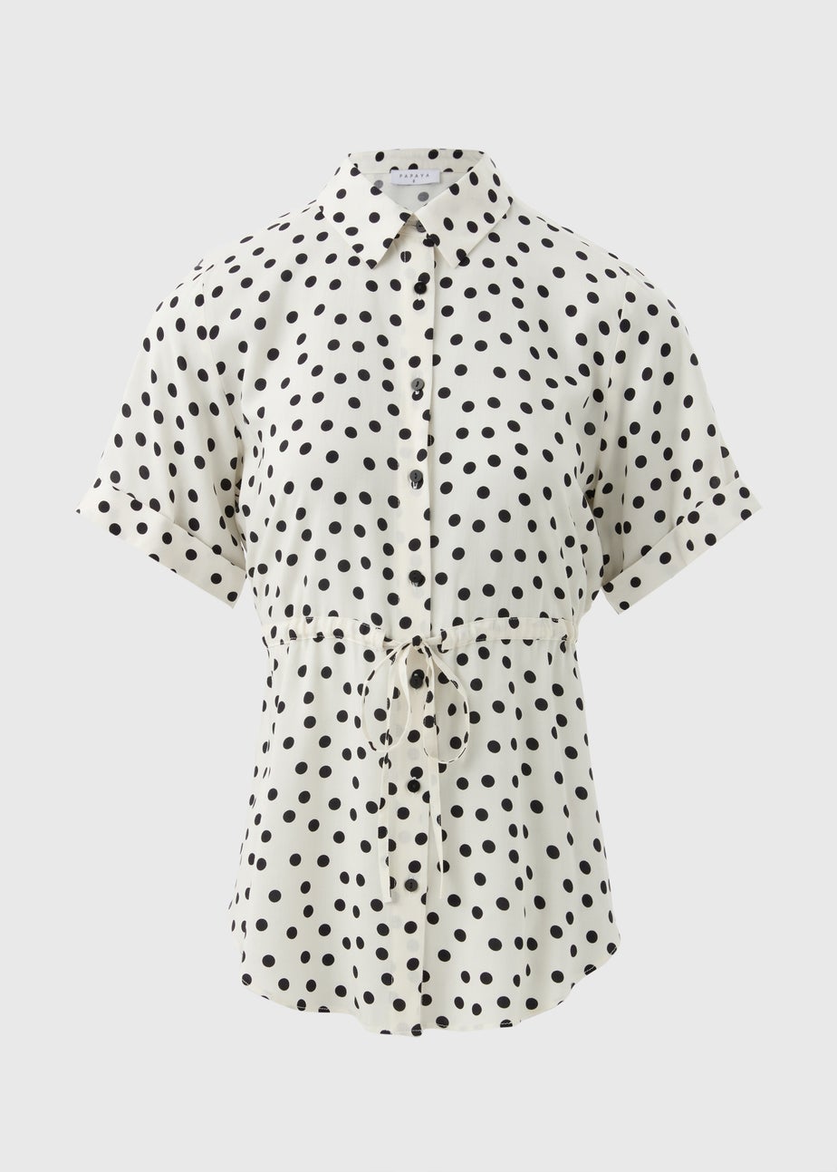 Cream Spot Tie Waist Longline Shirt