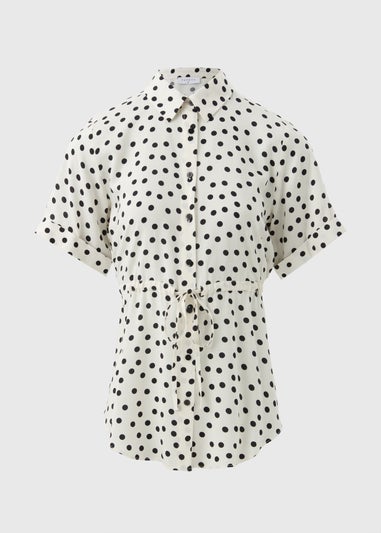 Cream Spot Tie Waist Longline Shirt
