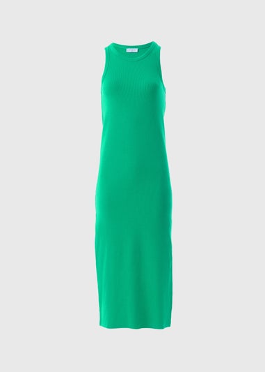 Green Racer Back Ribbed Midi Dress