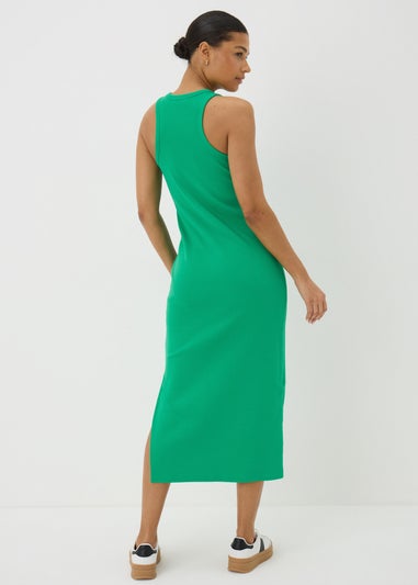 Green Racer Back Ribbed Midi Dress
