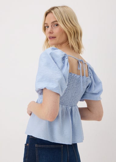 Pale Blue Shirred Tie Back Blouse