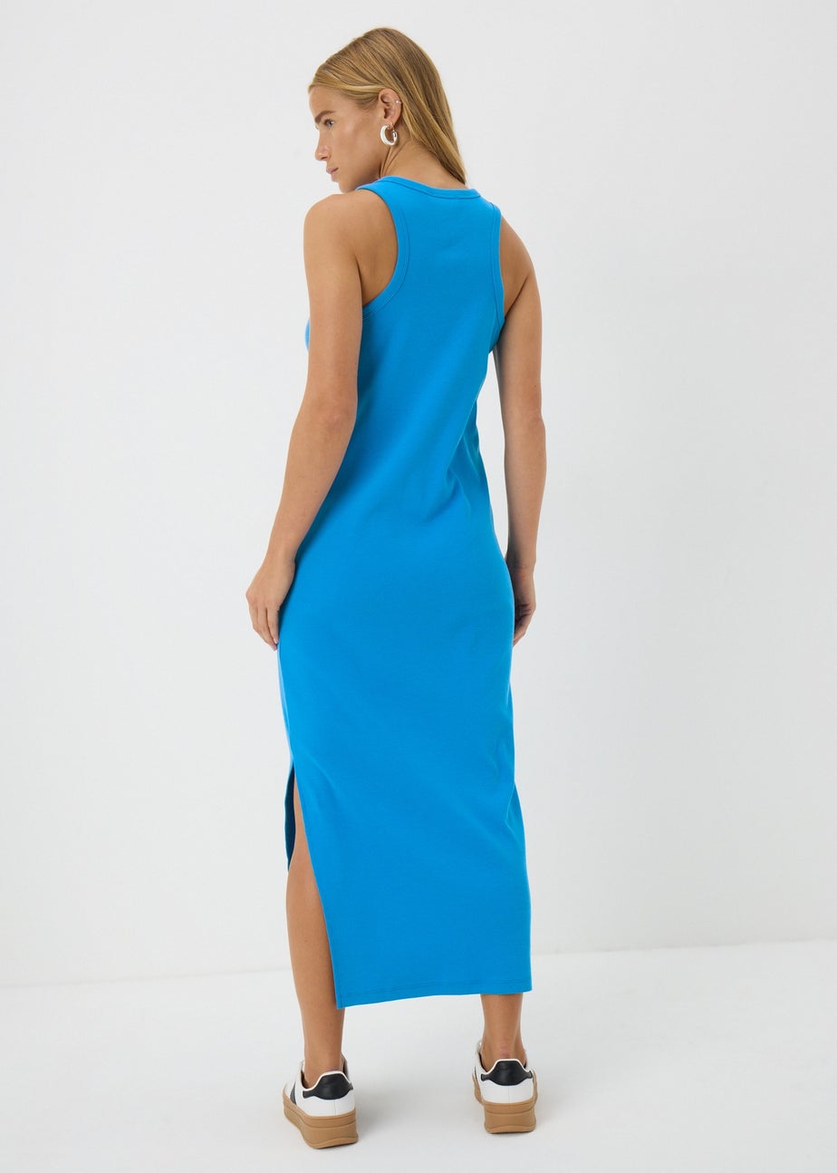 Blue Racer Back Ribbed Midi Dress