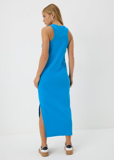 Blue Racer Back Ribbed Midi Dress