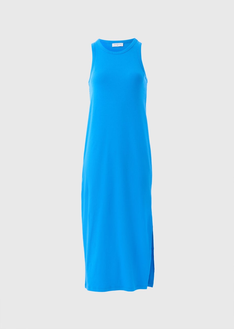 Blue Racer Back Ribbed Midi Dress
