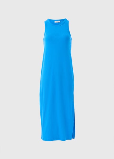 Blue Racer Back Ribbed Midi Dress