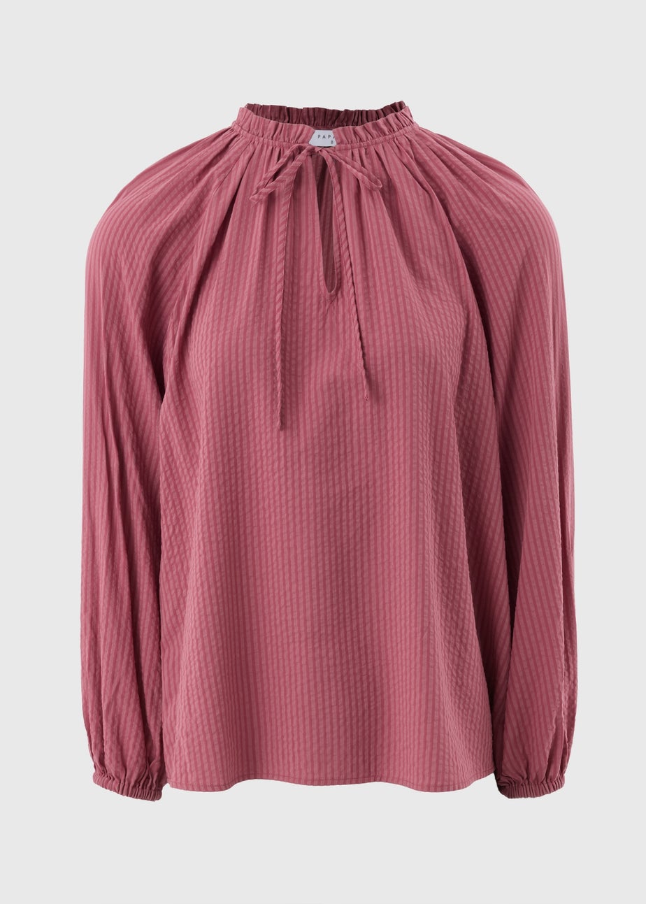 Raspberry Boho TexturedTie Neck Blouse