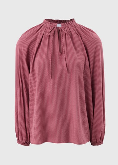 Raspberry Boho TexturedTie Neck Blouse