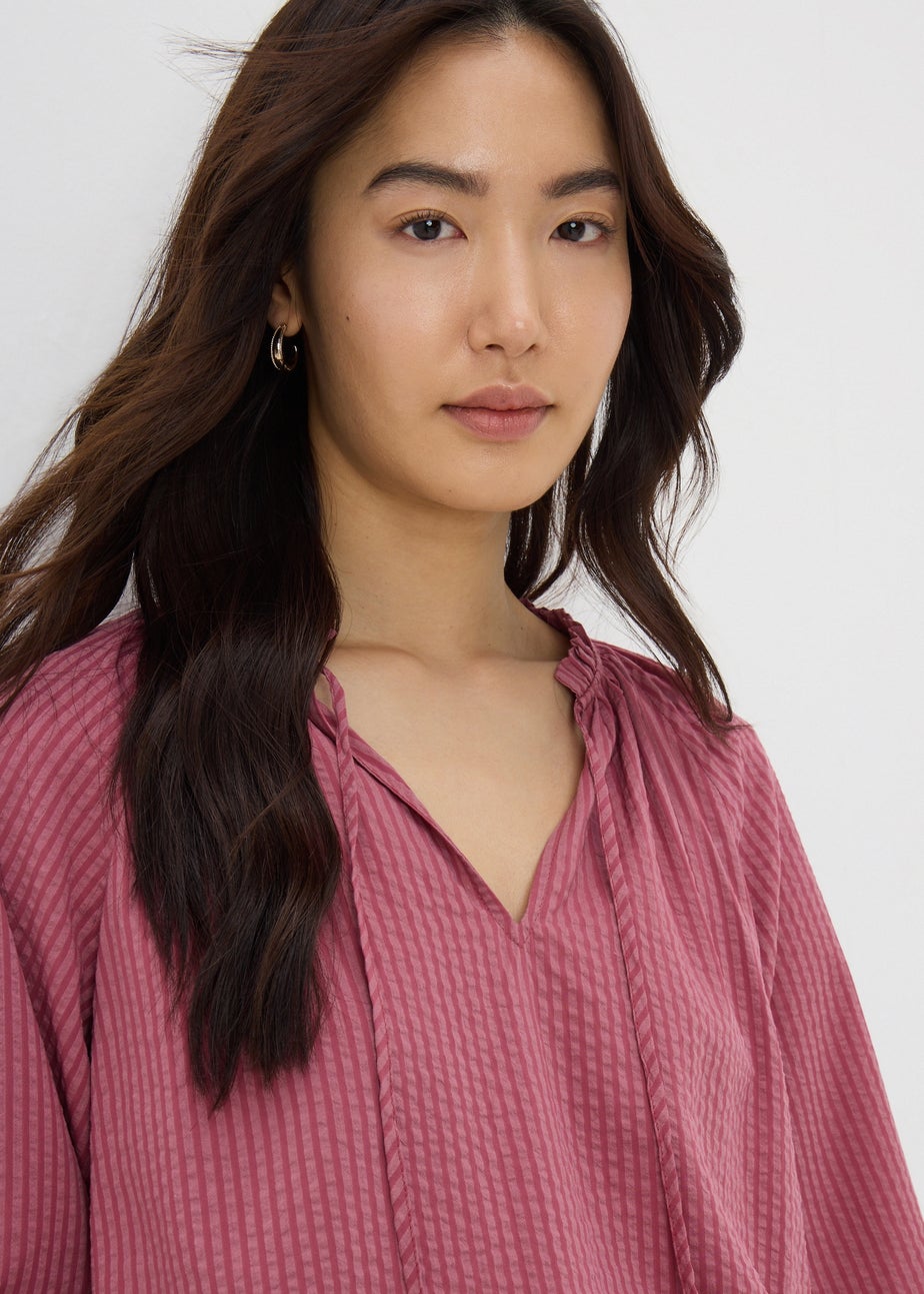 Raspberry Boho TexturedTie Neck Blouse