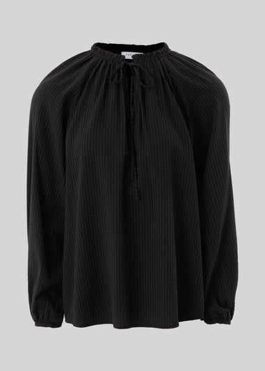 Black Boho Tie Neck Blouse