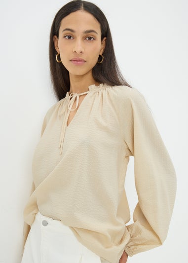 Stone Boho Tie Neck Blouse