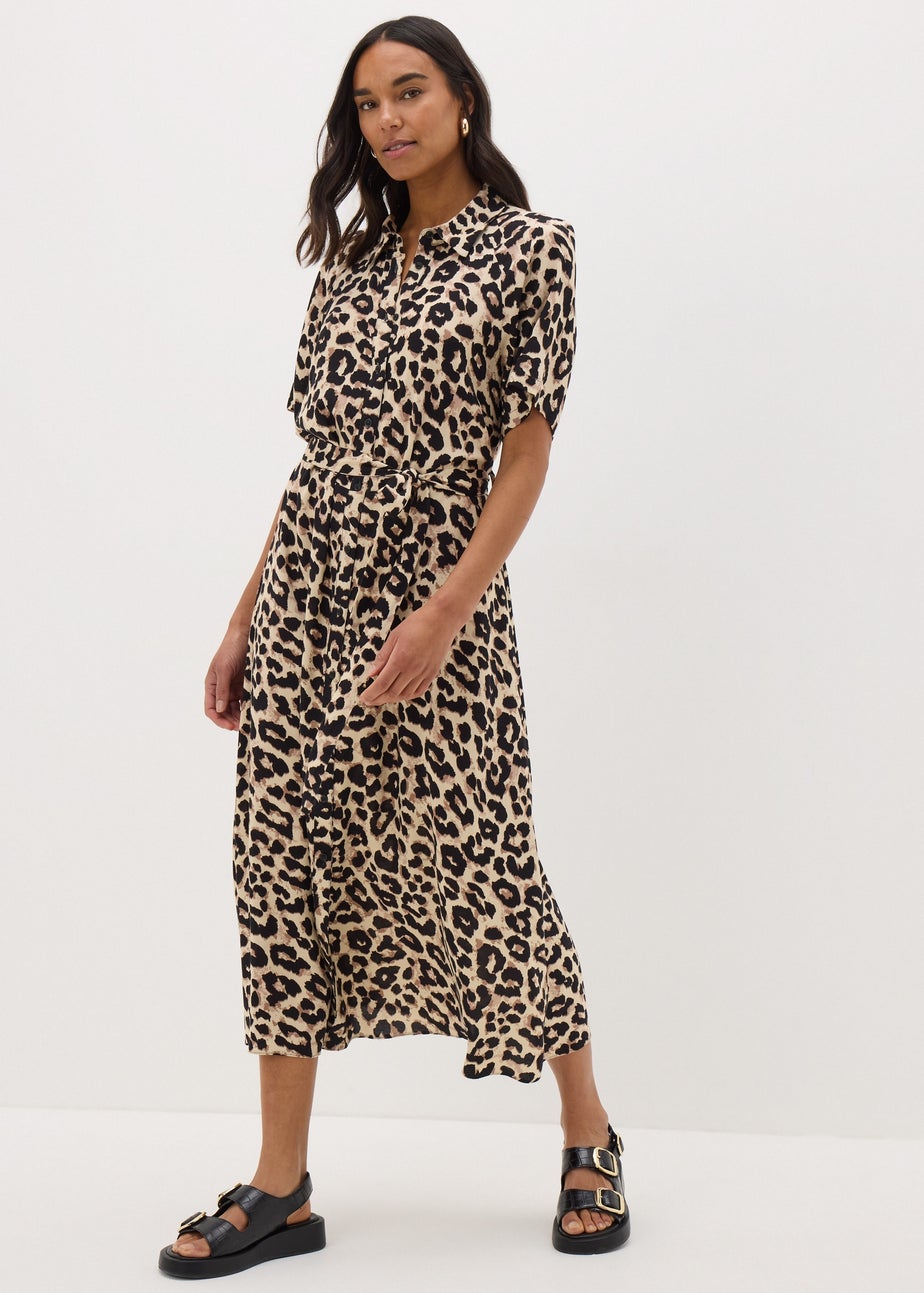 Brown Leopard Print Midi Shirt Dress Matalan