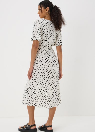 Cream Spot Print Midi Tea Dress