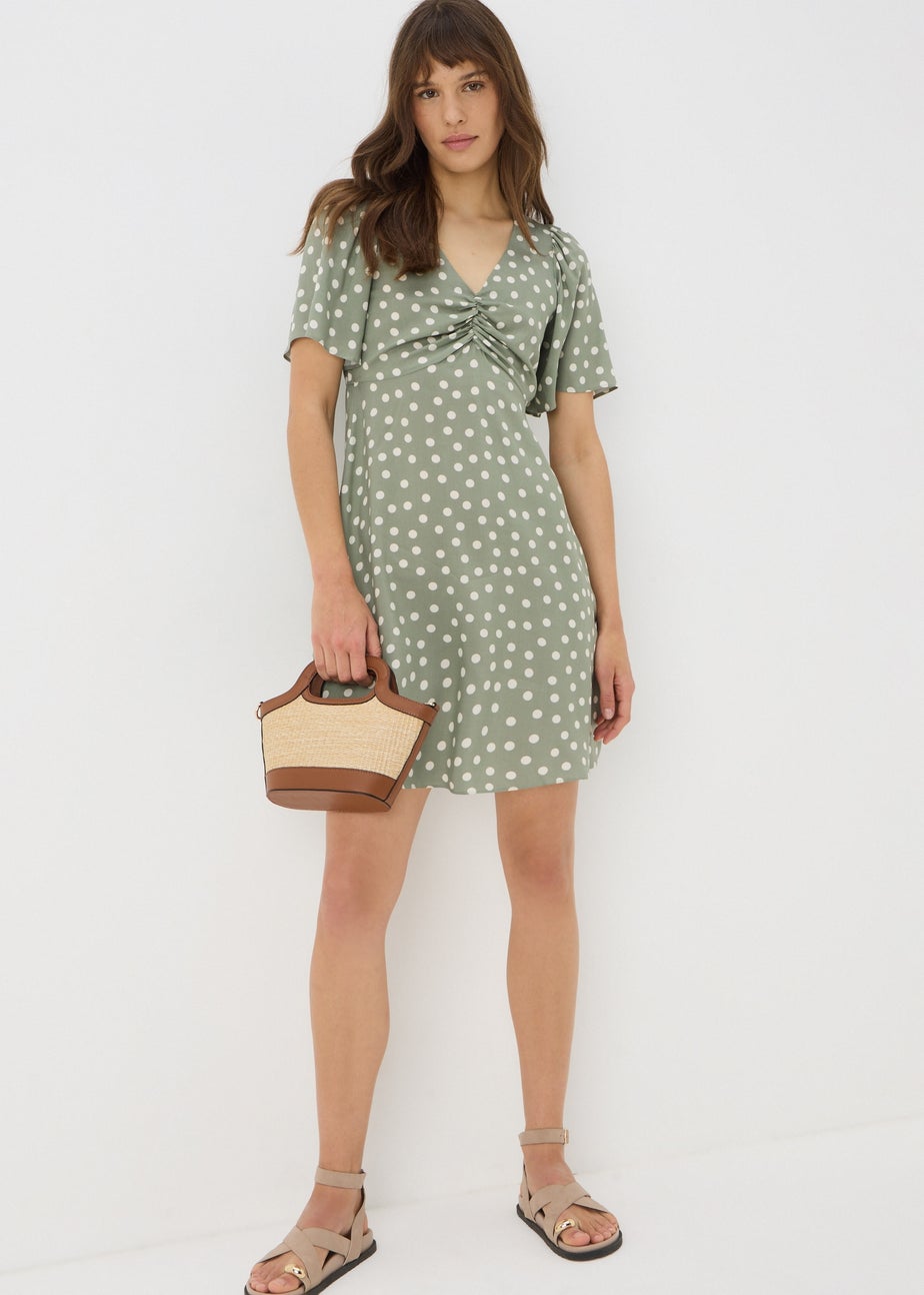 Green Spot Print Mini Tea Dress