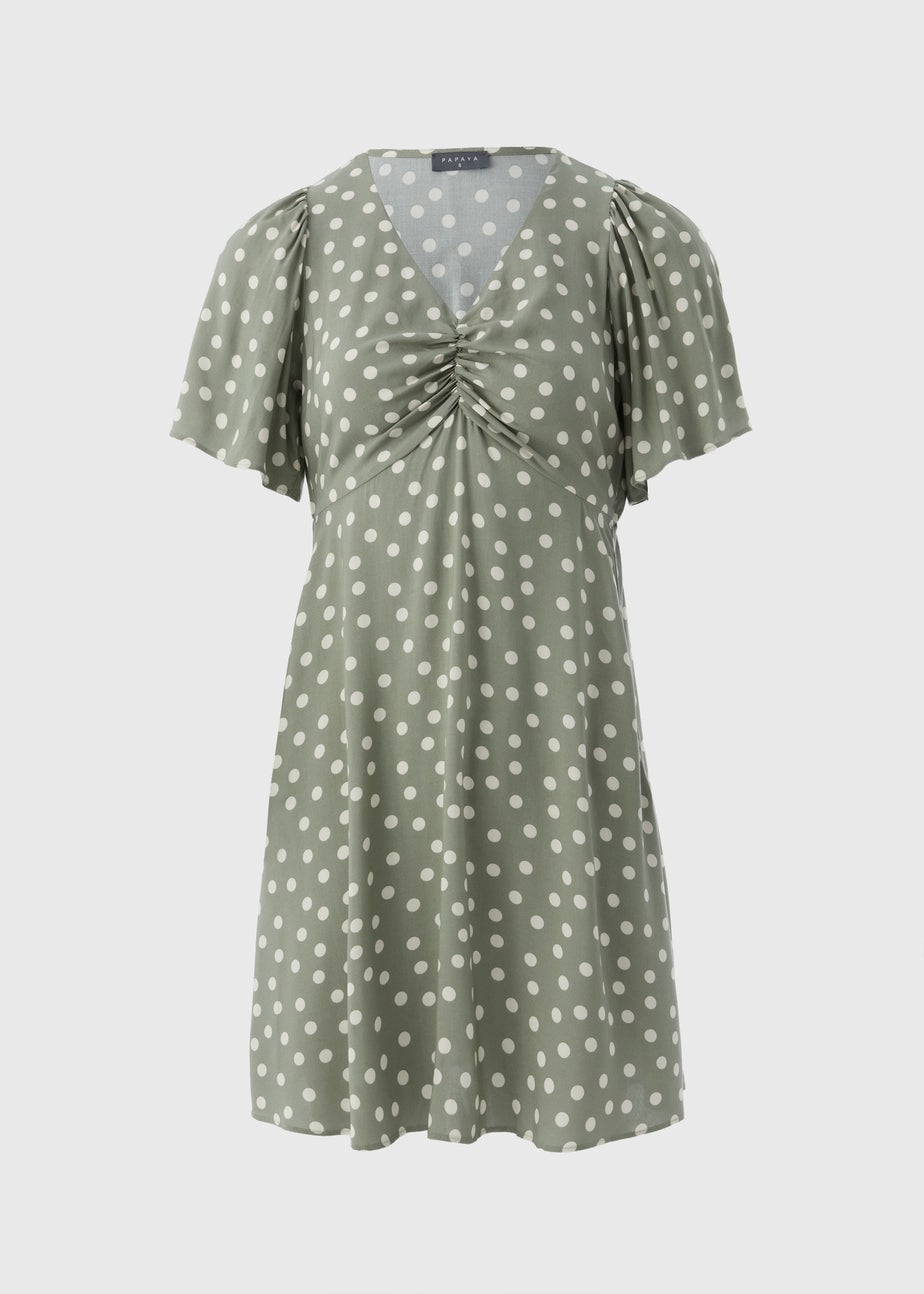 Green Spot Print Mini Tea Dress
