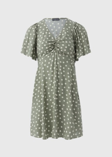 Green Spot Print Mini Tea Dress