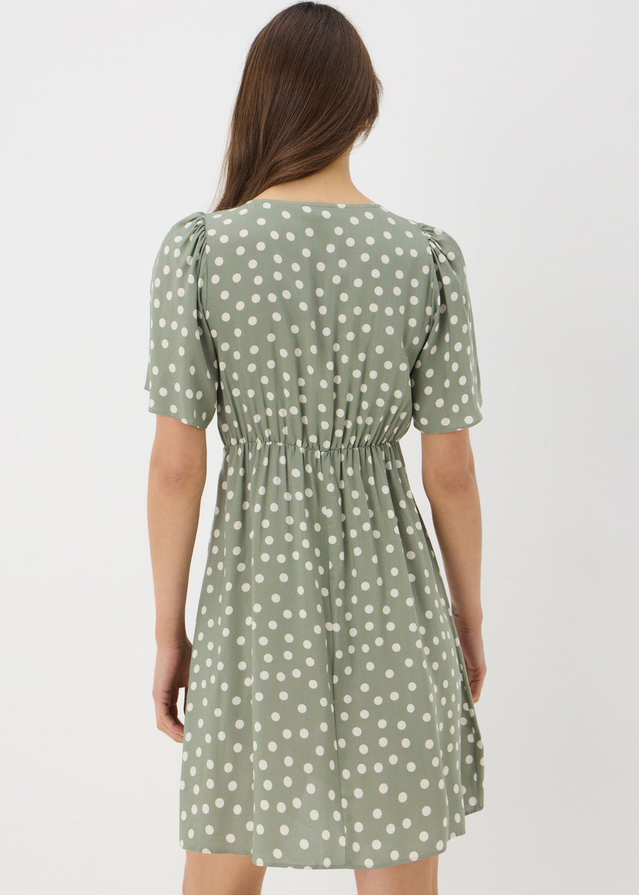 Green Spot Print Mini Tea Dress