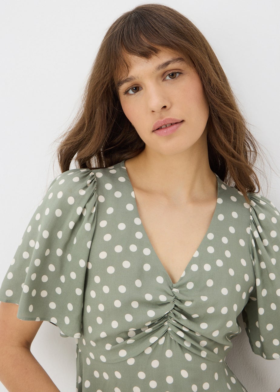 Green Spot Print Mini Tea Dress