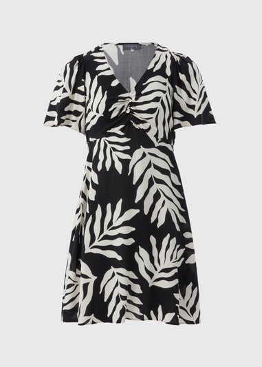 Black Monochrome Leaf Mini Tea Dress