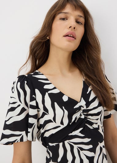 Black Monochrome Leaf Mini Tea Dress