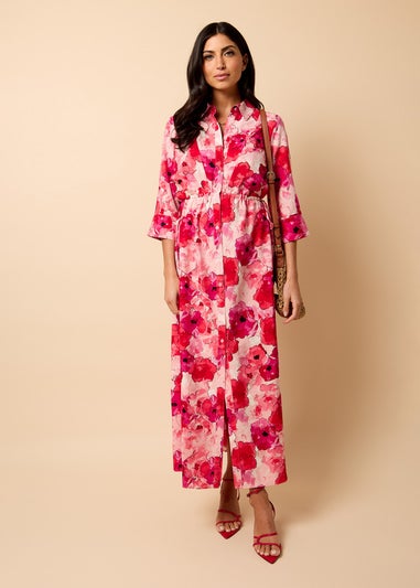 Little Mistress Red Floral Maxi Shirt Dress by Vicky Pattison