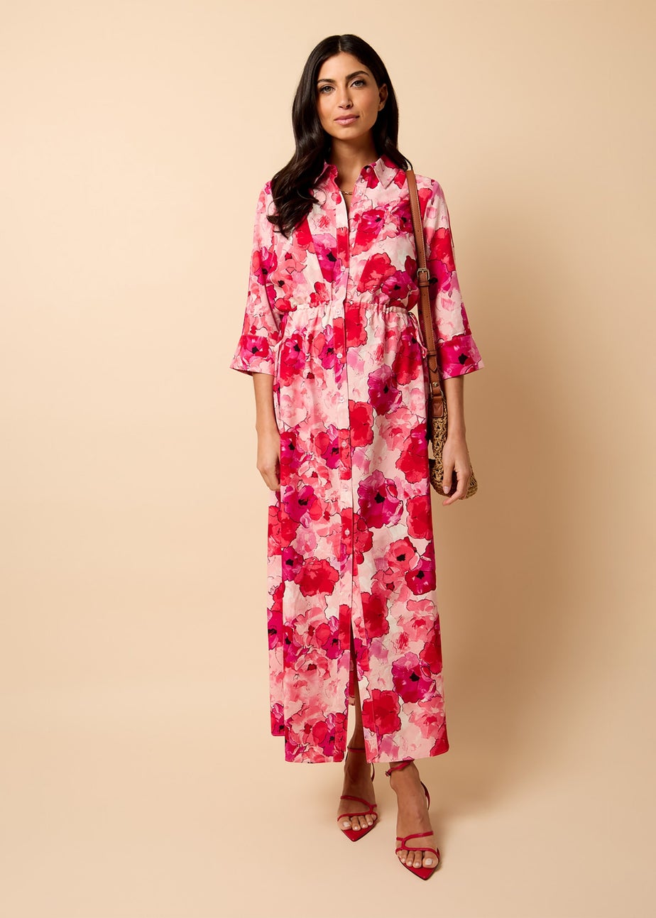 Little Mistress Red Floral Maxi Shirt Dress by Vicky Pattison