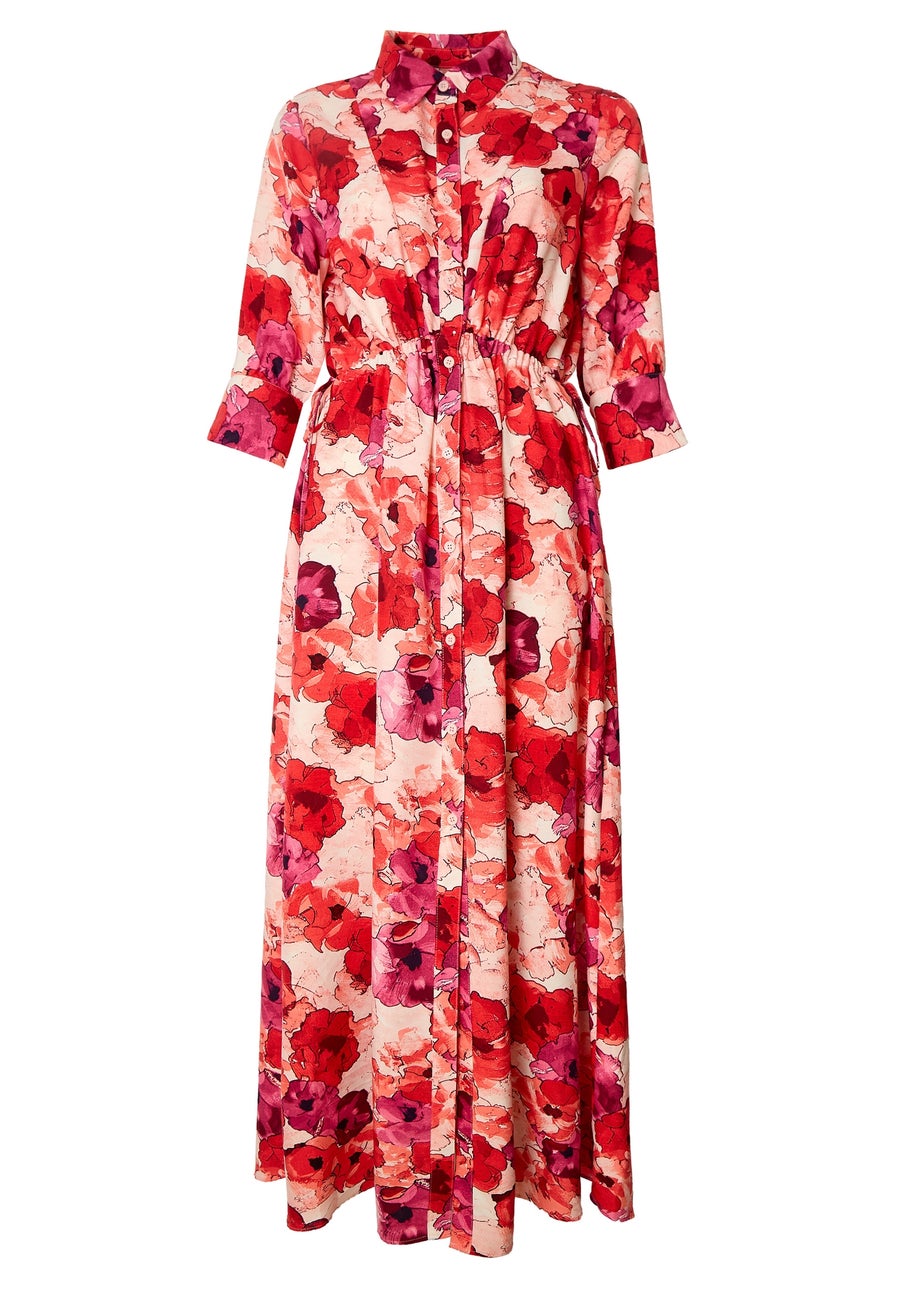 Little Mistress Red Floral Maxi Shirt Dress by Vicky Pattison