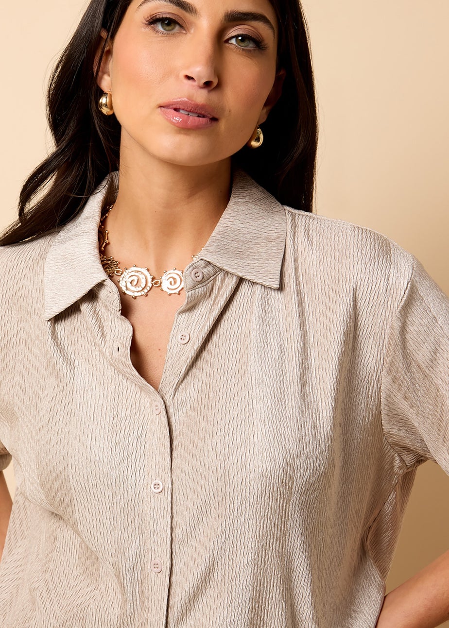 Little Mistress Oyster Co Ord Plisse Shirt by Vicky Pattison