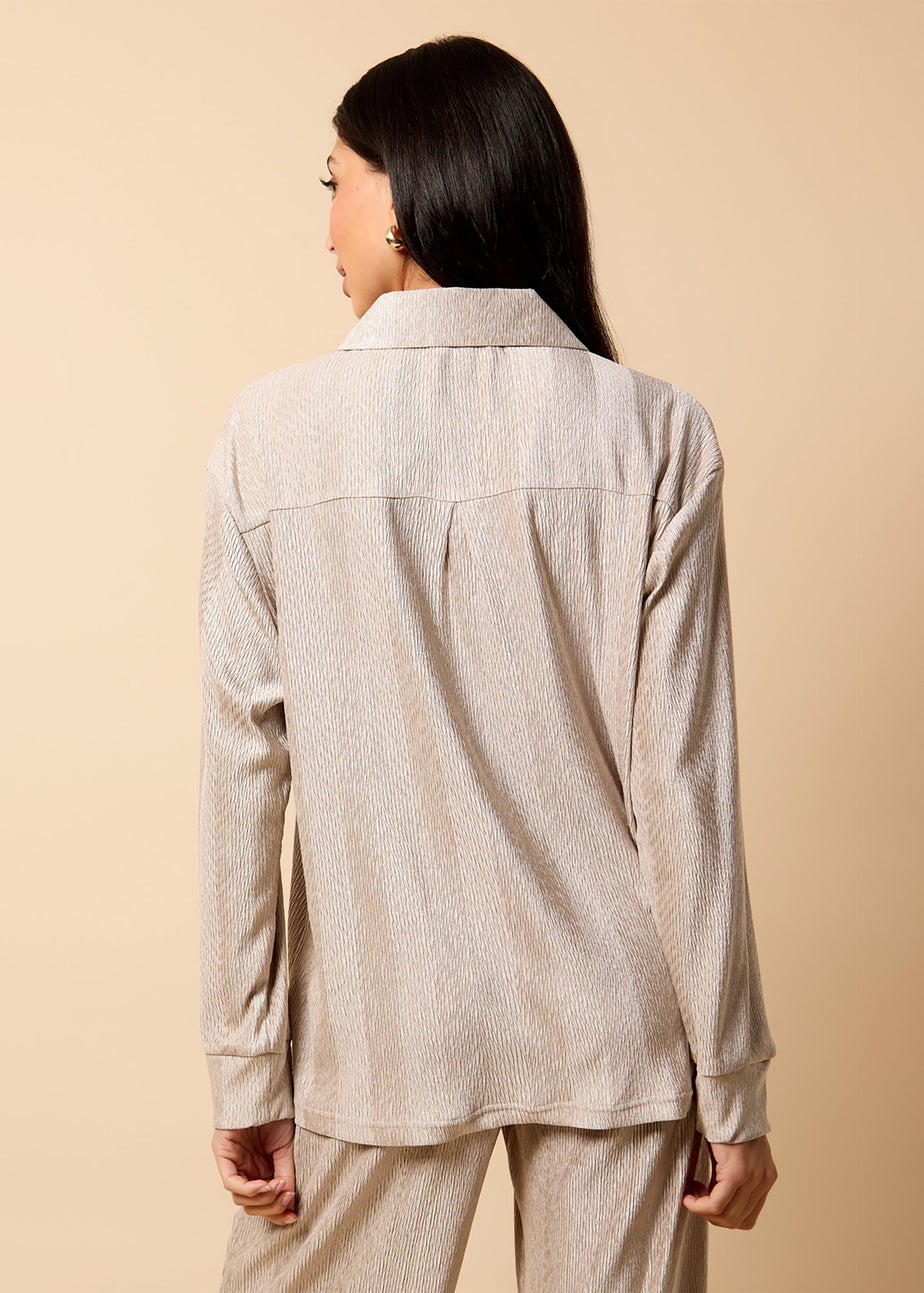 Little Mistress Oyster Co Ord Plisse Shirt by Vicky Pattison