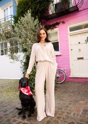 Little Mistress Oyster Co Ord Plisse Trousers by Vicky Pattison