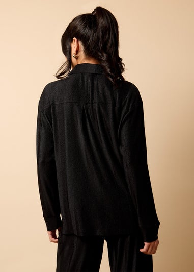 Little Mistress Black Co Ord Plisse Shirt by Vicky Pattison