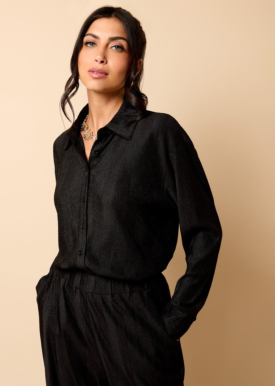 Little Mistress Black Co Ord Plisse Shirt by Vicky Pattison