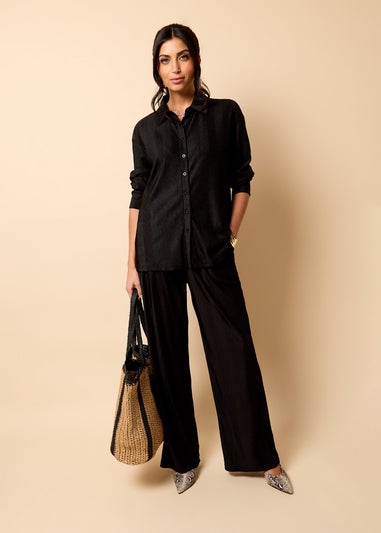 Little Mistress Black Co Ord Plisse Shirt by Vicky Pattison