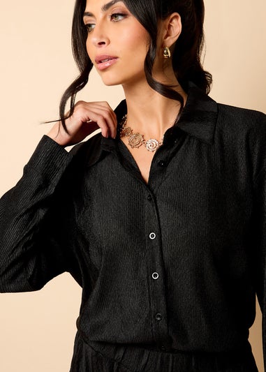 Little Mistress Black Co Ord Plisse Shirt by Vicky Pattison