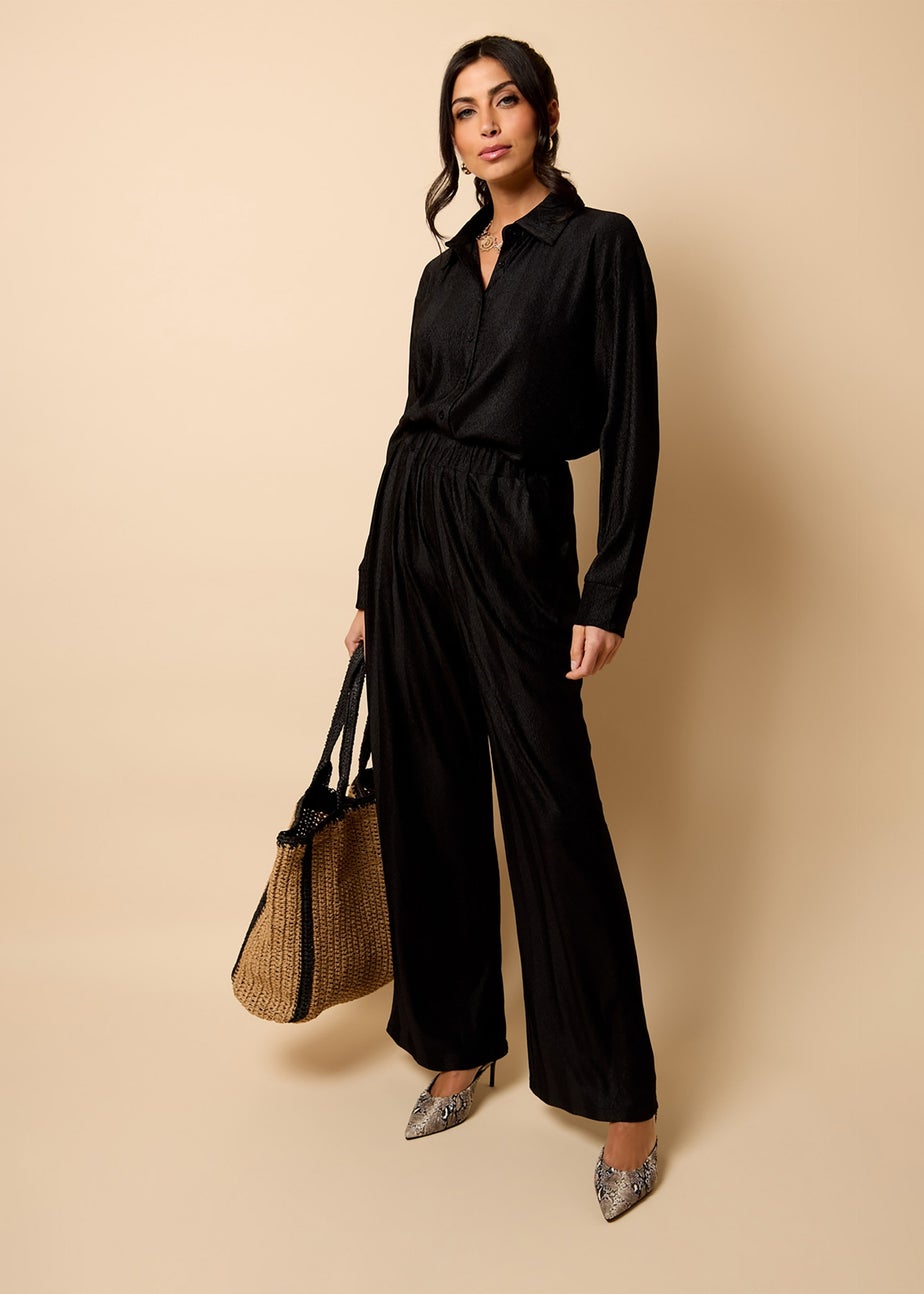 Little Mistress Black Co Ord Plisse Trousers by Vicky Pattison