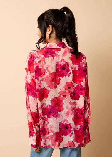 Little Mistress Red Floral Print Chiffon Shirt by Vicky Pattison