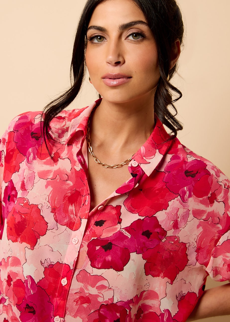 Little Mistress Red Floral Print Chiffon Shirt by Vicky Pattison