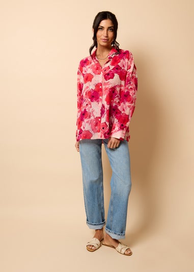 Little Mistress Red Floral Print Chiffon Shirt by Vicky Pattison