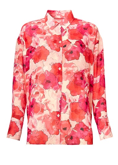 Little Mistress Red Floral Print Chiffon Shirt by Vicky Pattison