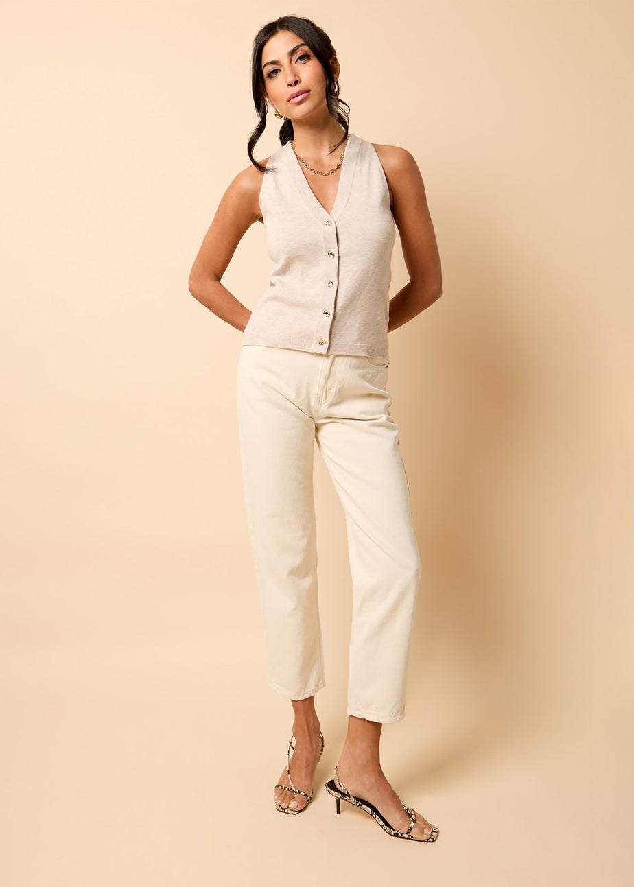 Little Mistress Cream Knitted Waistcoat by Vicky Pattison