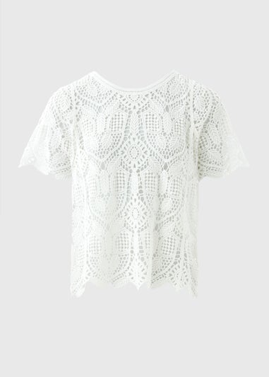 Cream Crochet Short Sleeve Top