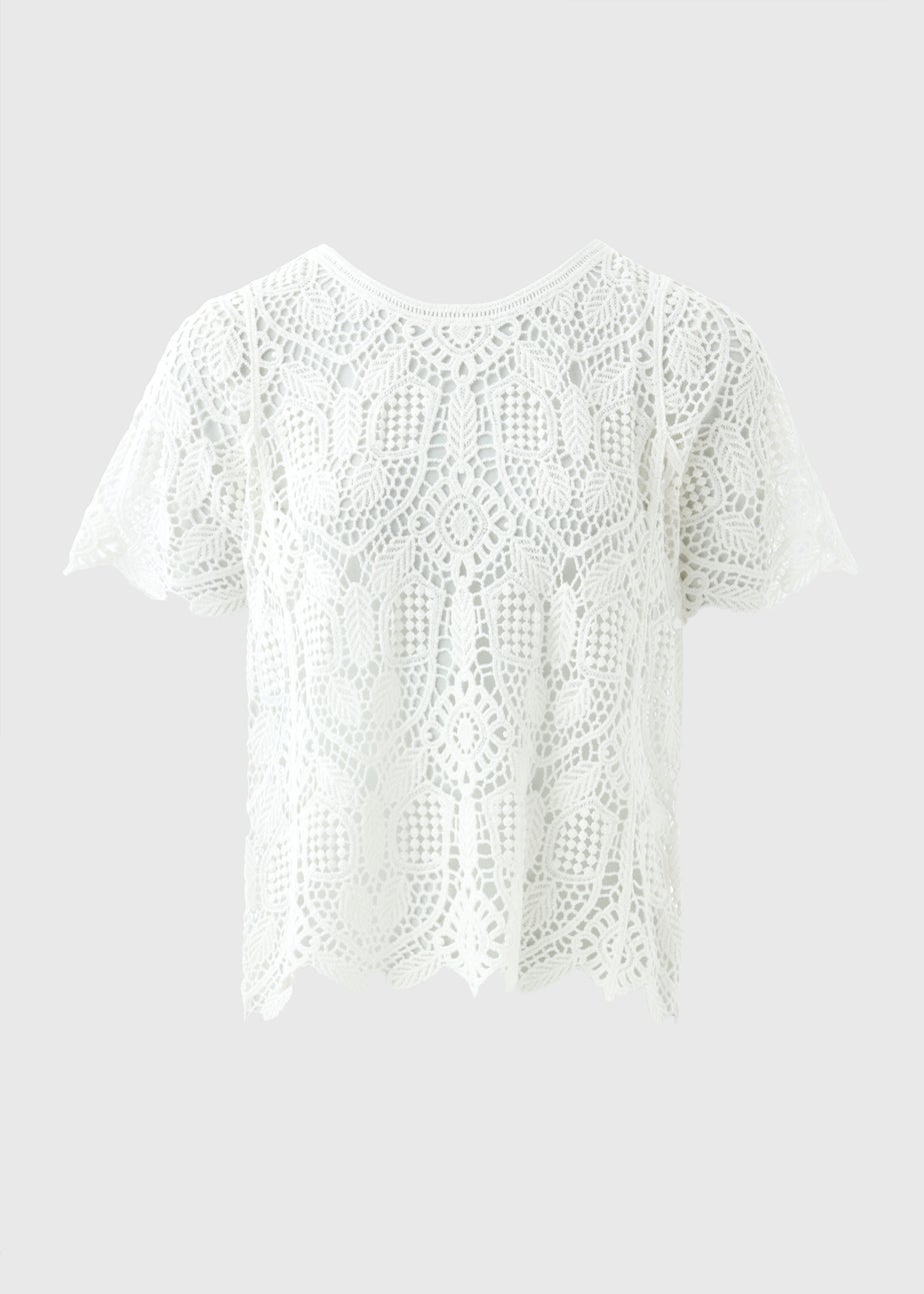 Cream Crochet Short Sleeve Top