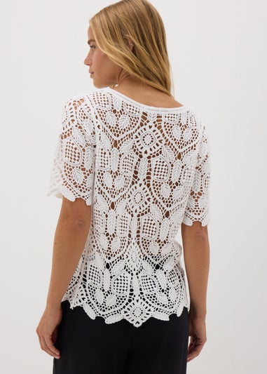Cream Crochet Short Sleeve Top
