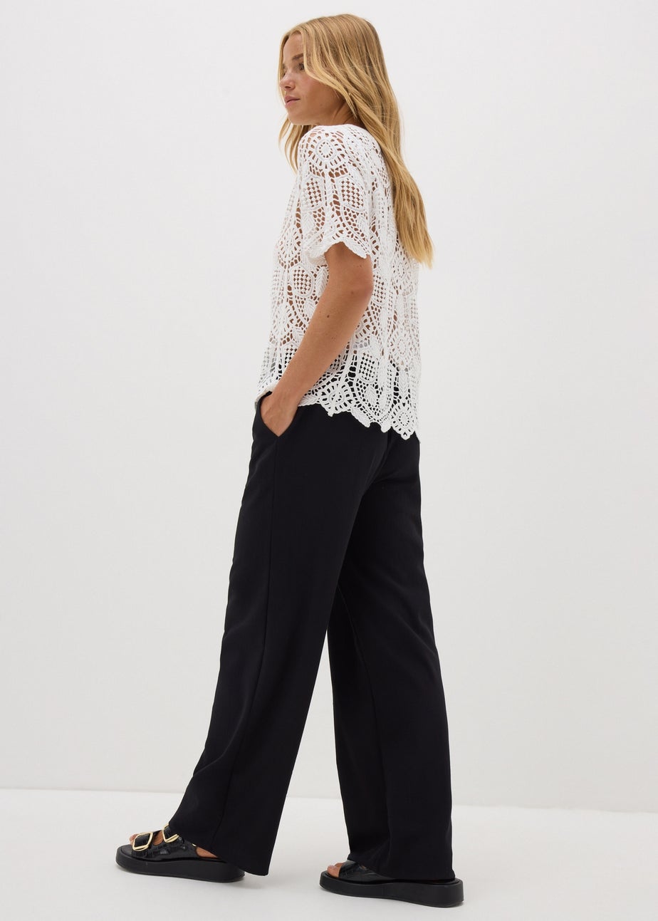 Cream Crochet Short Sleeve Top