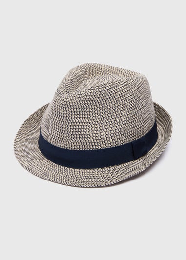 Navy Straw Trilby Hat