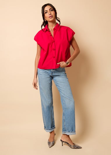 Little Mistress Red Poplin Cotton Shirt by Vicky Pattison