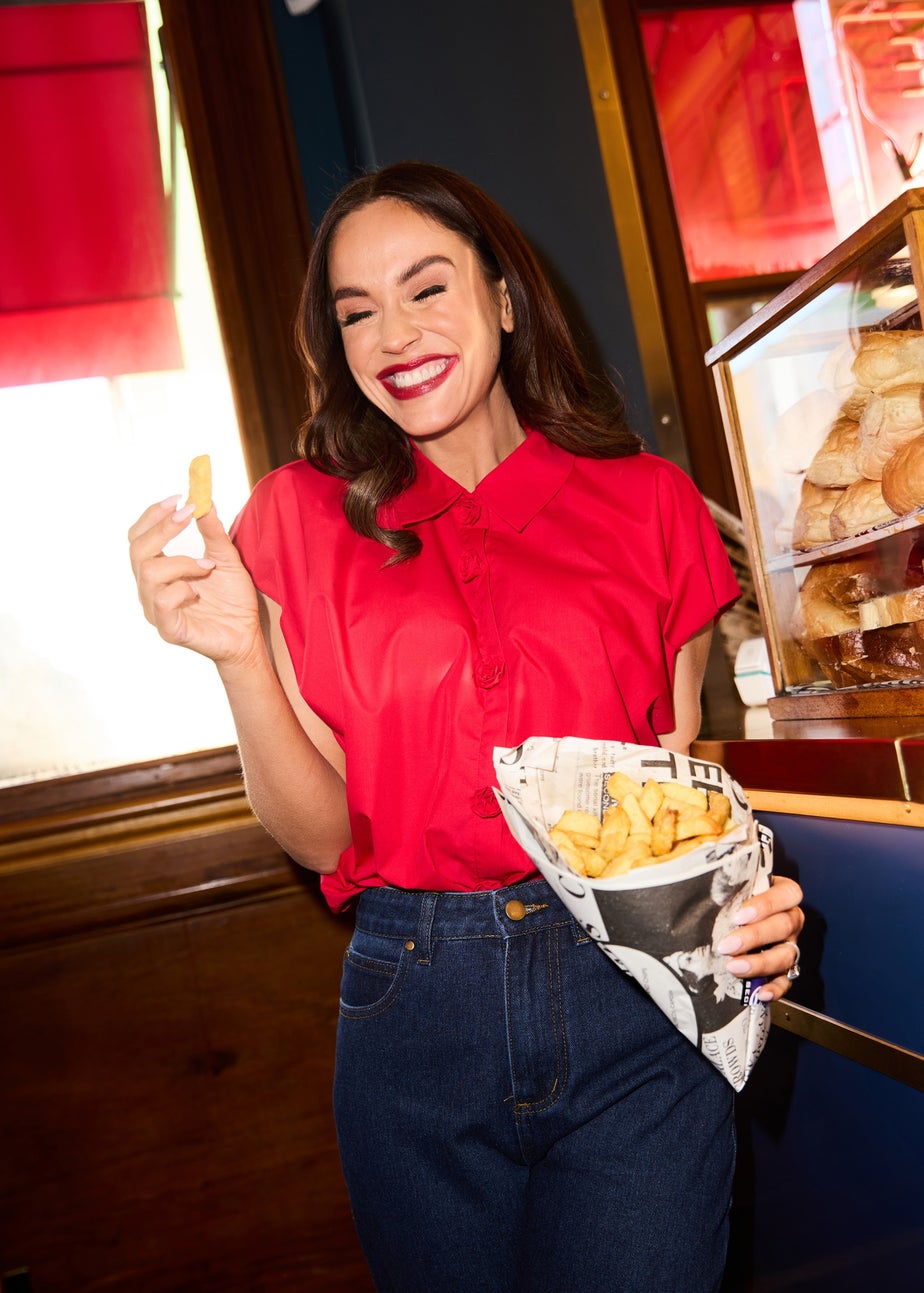 Little Mistress Red Poplin Cotton Shirt by Vicky Pattison