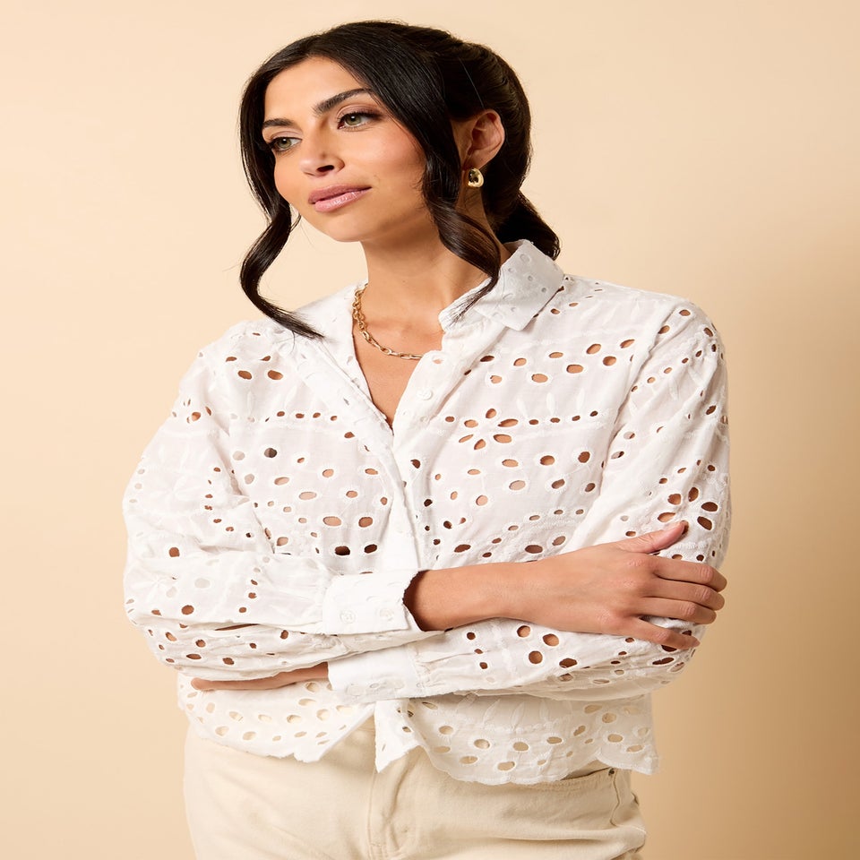 Little Mistress White Broderie Shirt by Vicky Pattison