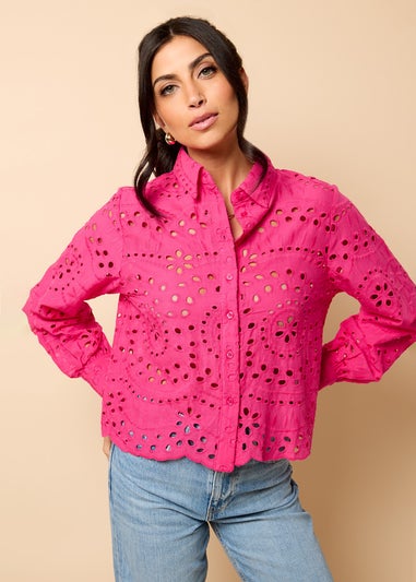 Little Mistress Pink Broderie Shirt by Vicky Pattison