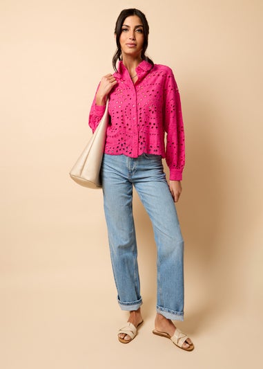 Little Mistress Pink Broderie Shirt by Vicky Pattison