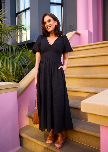 Little Mistress Black Broderie Midi Dress by Vicky Pattison